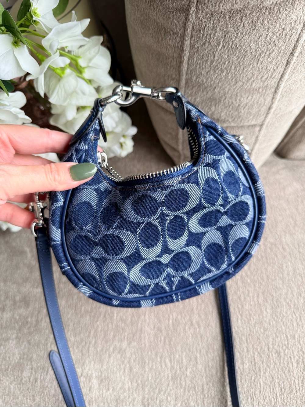 Coach Denim Signature Jonie Mini Crescent Shoulder Bag in Blue NWOT - Picture 3 of 7